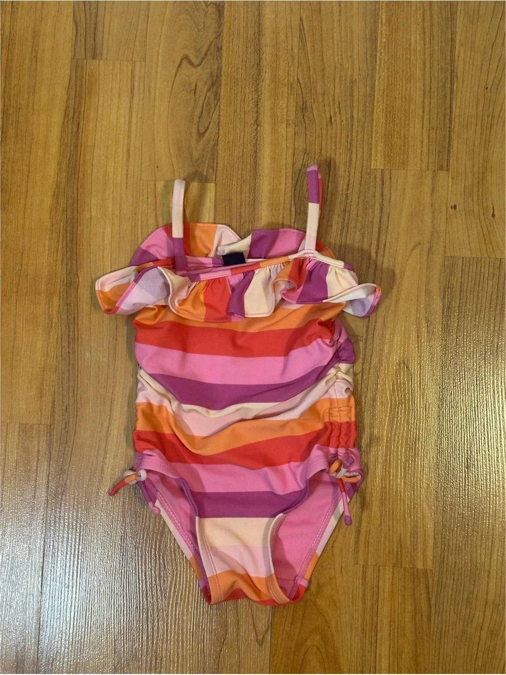 GAP Girls Rainbow Stripe Ruffle One-Piece Swimsuit - Pink/Orange/Purple